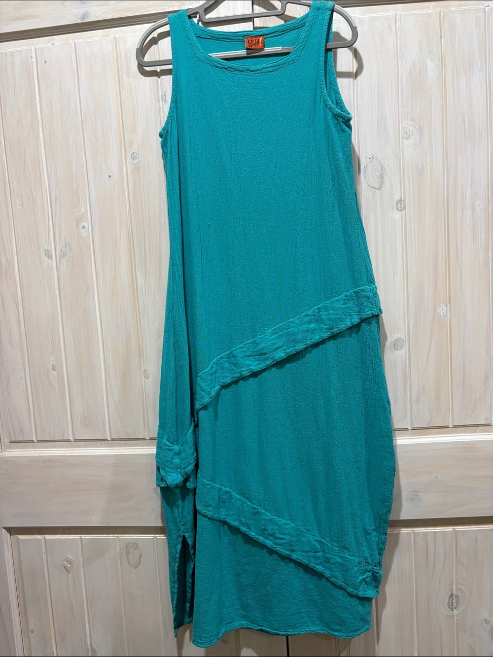 Oh My Gauze Cabo Sleeveless Reef/Teal Asymmetric Detsiled Summer Dress
